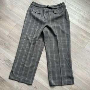 Dressbarn Size 10 Belted Gaucho Dress Pants Gray Brown Plaid Cropped